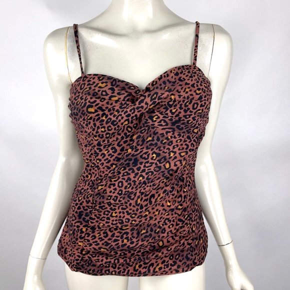 SPANX Other - Spanx Assets Leopard Tankini Swim Top Women L Stretch Lined Adjustable Straps